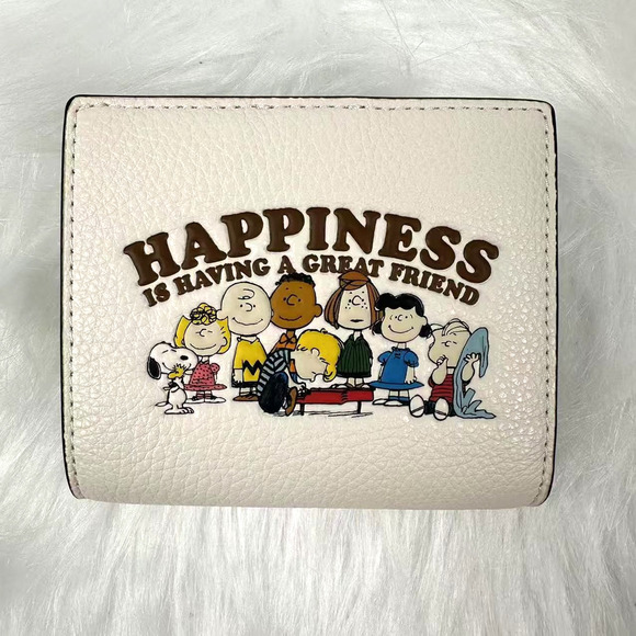 Coach X Peanuts Snap Wallet In Leather/Gold/Chalk Multi CBN36 NWT - Picture 1 of 5